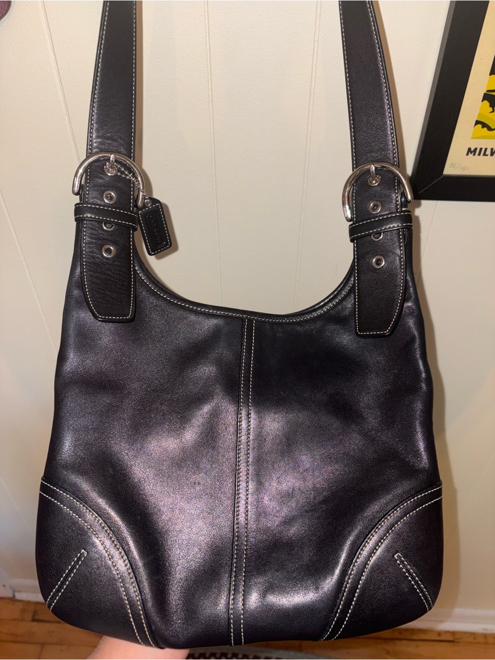 Vintage Coach Black Leather Hobo Shoulder Bag 9544